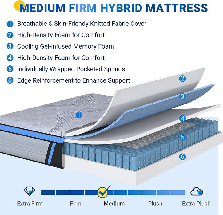 10″ Queen Hybrid Mattress with Gel Memory Foam - ShipItFurniture