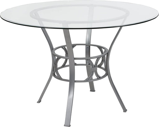 45'' round Glass Dining Table with Silver Metal Frame