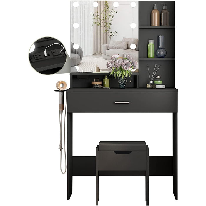 Black Makeup Vanity Table with Lighted Mirror