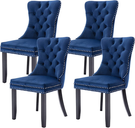 Blue Velvet Tufted Dining Chairs Set of 4 with Nailhead Trim