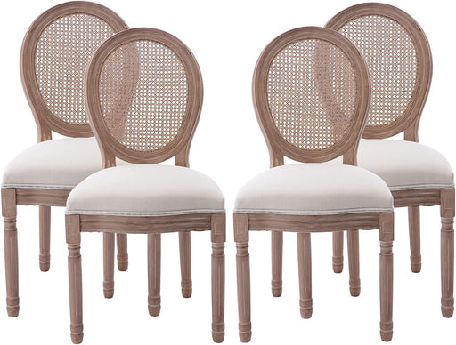 Set of 4 French Country Rattan Dining Chairs, Beige