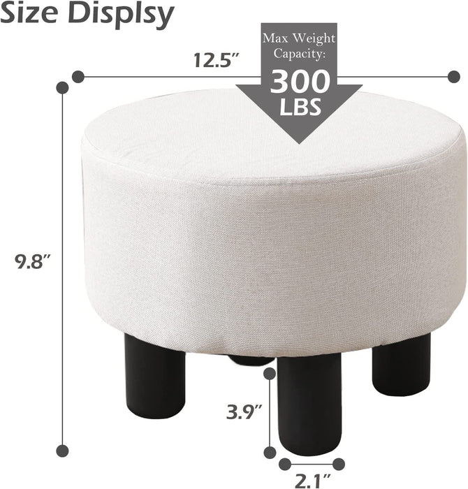 Beige Upholstered Ottoman with Wood Legs