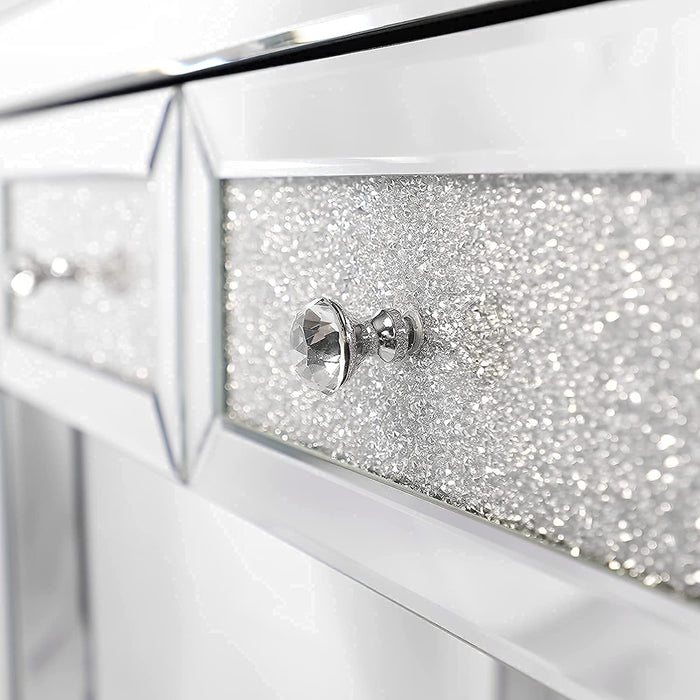 Mirrored Vanity Desk with Crystal Diamond Accents