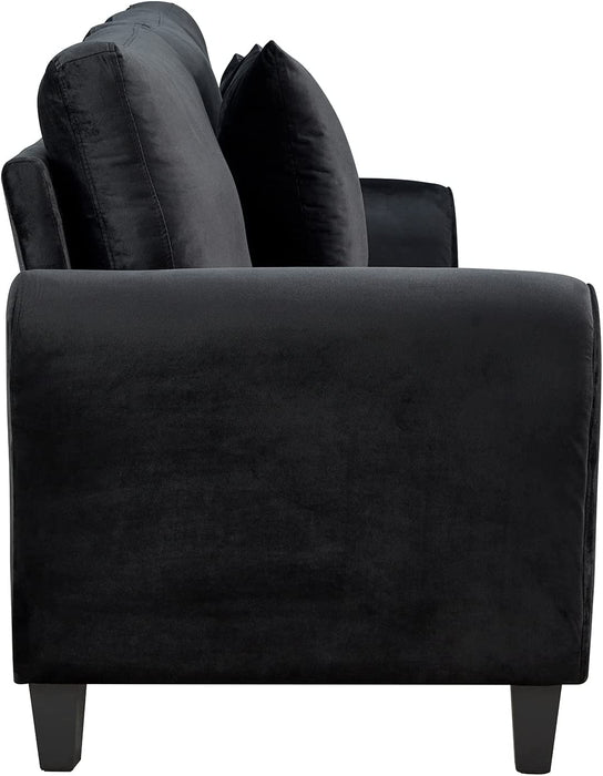 Modern Velvet 3-Seater Sofa with Pillows (Black)