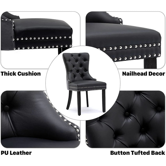 Black and Dark Grey Velvet Dining Chairs Set of 6 with Nailhead Trim and Pull Ring