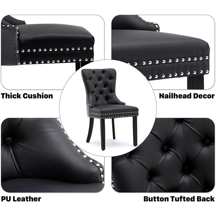 Black and Dark Grey Velvet Dining Chairs Set of 6 with Nailhead Trim and Pull Ring