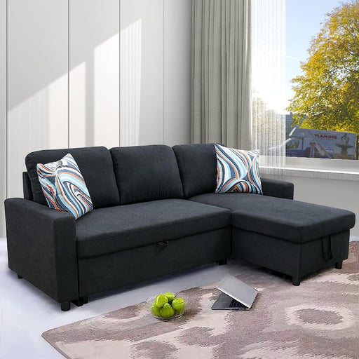 Black L-Shaped Sofa Bed with Pull-Out and Storage