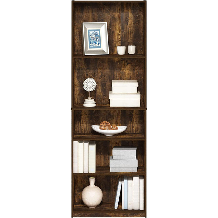 Adjustable 5-Tier Bookcase in Amber Pine