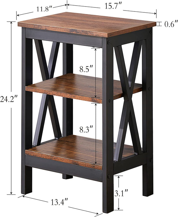 Brown Nightstands with 3-Layer Storage Shelf, Set of 2