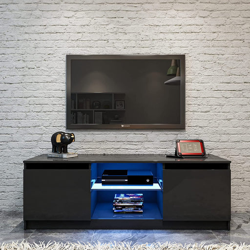 Modern Black TV Stand with LED Lighting