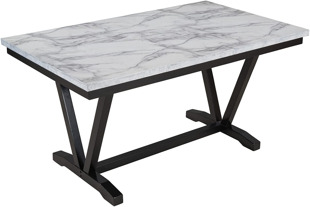 Faux Marble 6 Piece Dining Table Set with Thicken Cushion Chairs and Bench