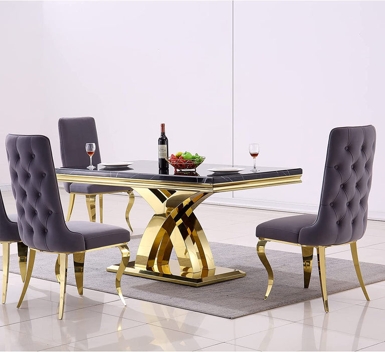 7-Piece Dining Table Set with Gold Stainless Steel Legs