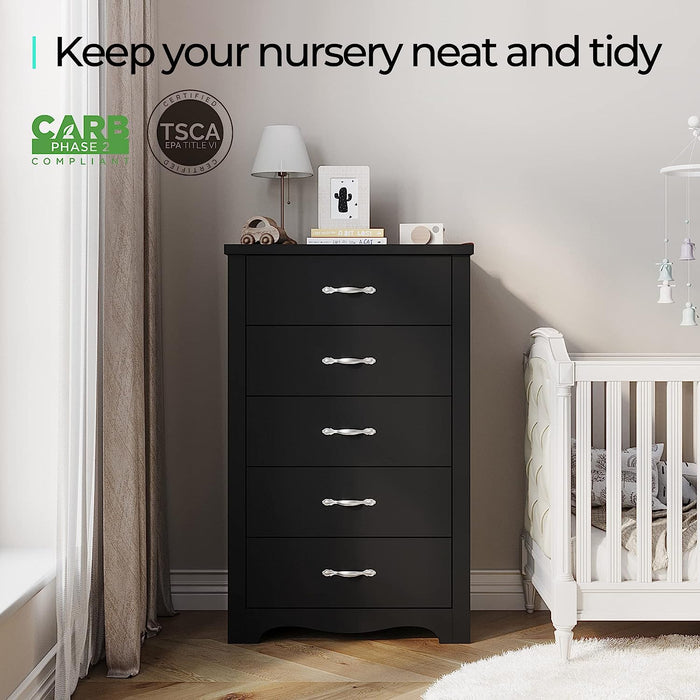 Black 5 Drawer Dresser, Nursery Organizer