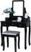 Vanity Table Set with Mirror, Stool, 5 Drawers (Black)