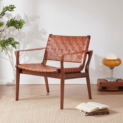 Scandinavian Woven Leather Chair for Modern Living Spaces