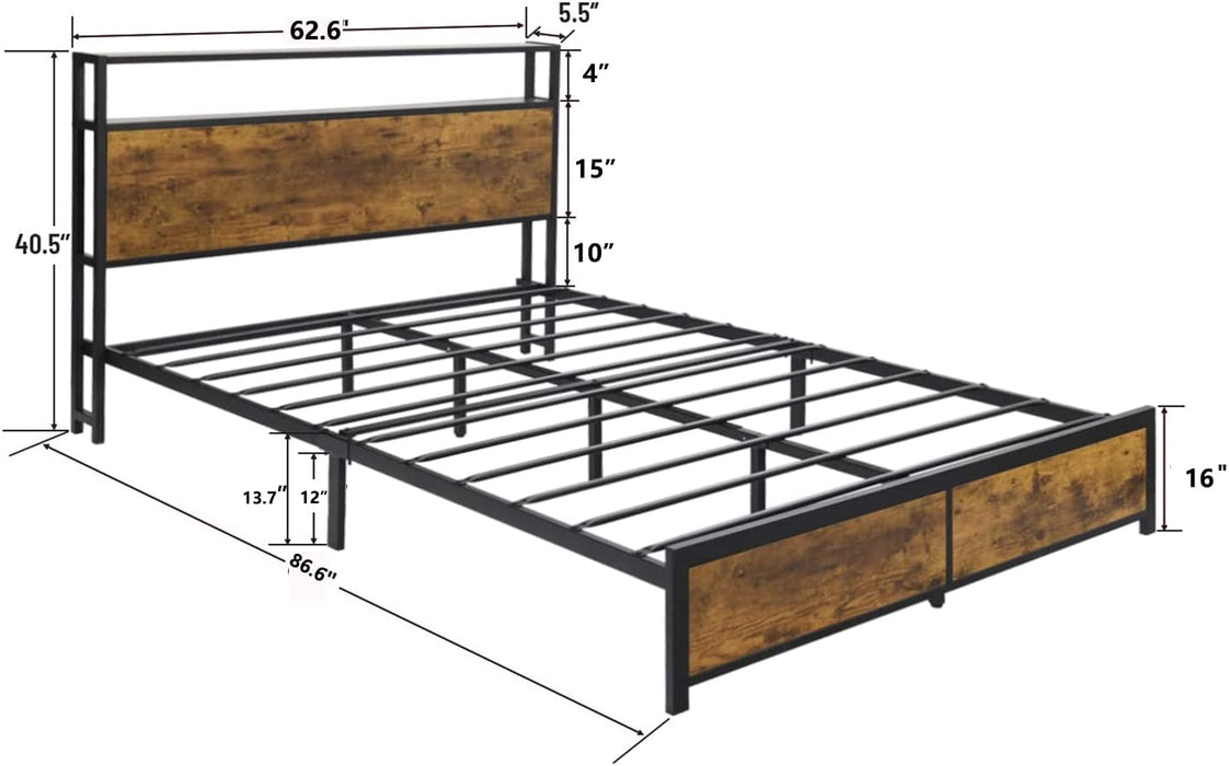 Queen Platform Bed Frame with Storage Headboard