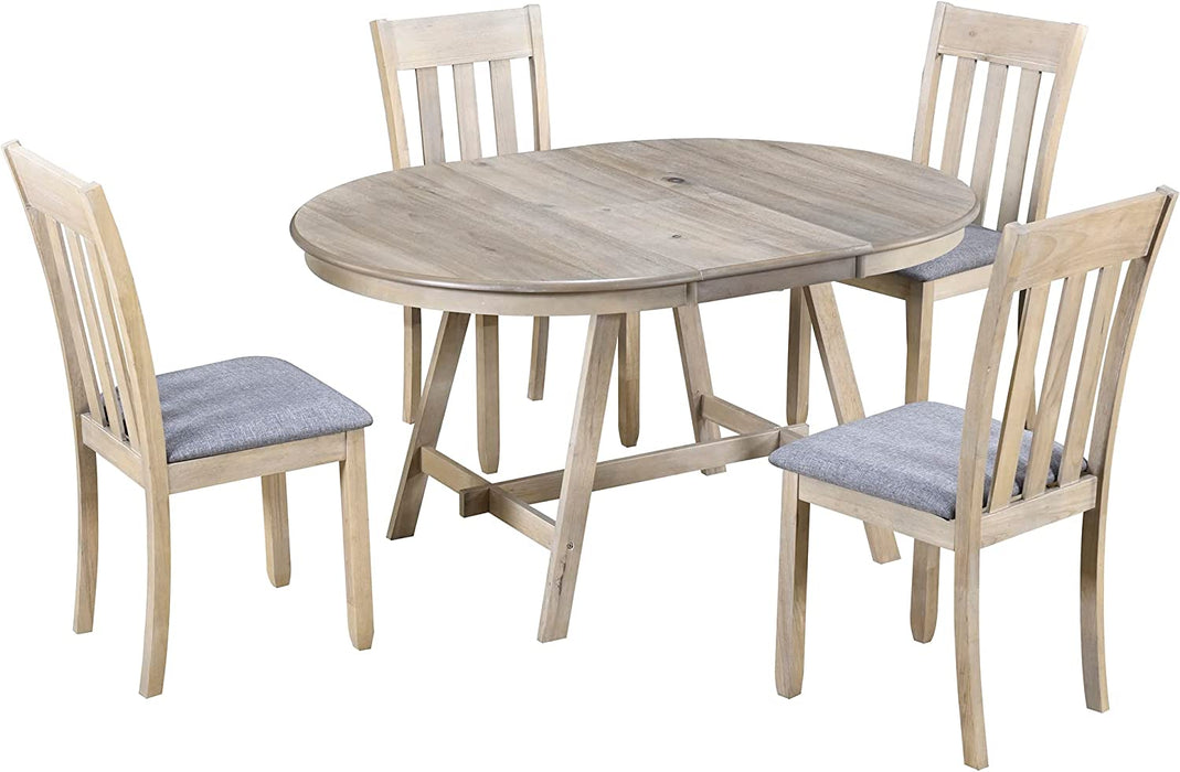 5-Piece Farmhouse Wooden round Extendable Dining Table Set