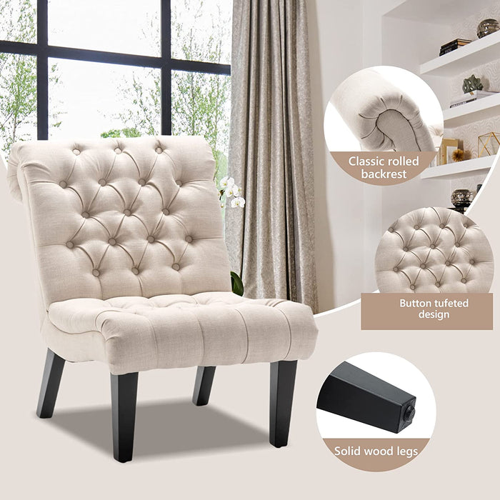 Stylish Cream Accent Chair with Wood Legs