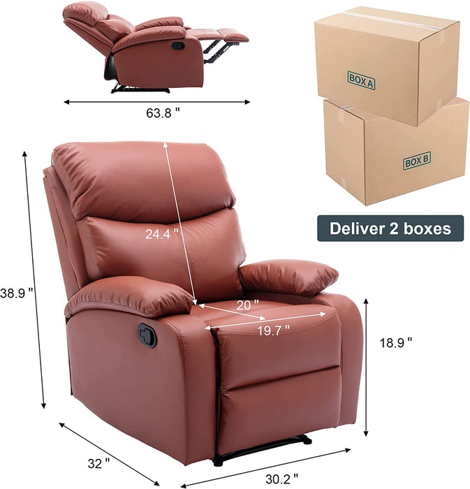 Manual Recliner W/Microfiber Tech Leather, Overstuffed, Brown