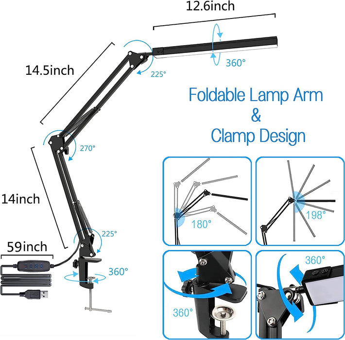 Swing Arm Desk Light with Clamp, LED