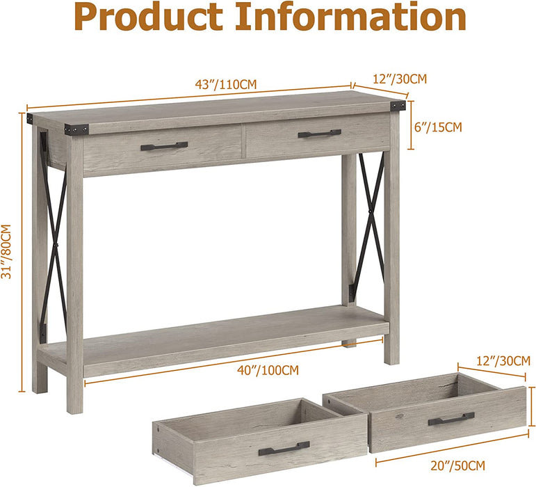 Grey Farmhouse Console Table with Storage Shelf