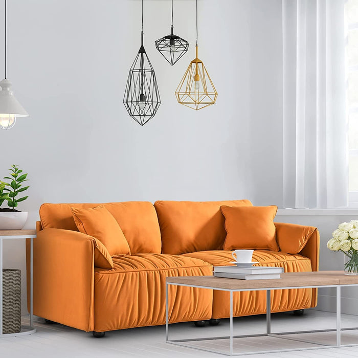 Modern Sofa Loveseat, Deep Seat, Mid-Century (Orange)