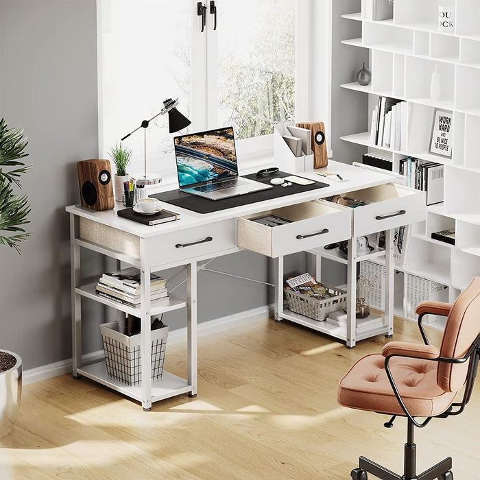 Small White Desk with Drawers and Shelves