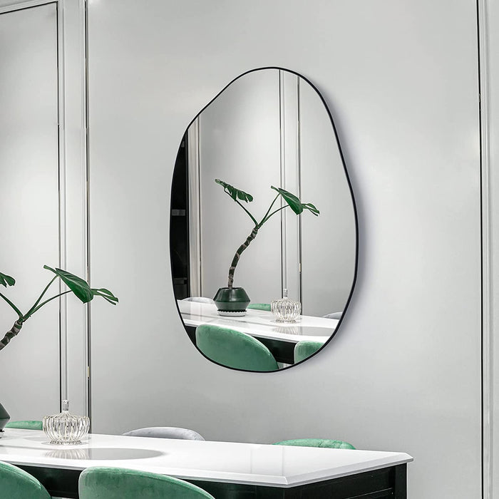 Asymmetrical Wood Framed Wall Mirror for Decoration