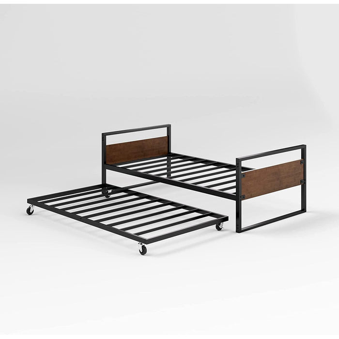 Twin over Full Metal Bunk Beds with Trundle Bed, Black