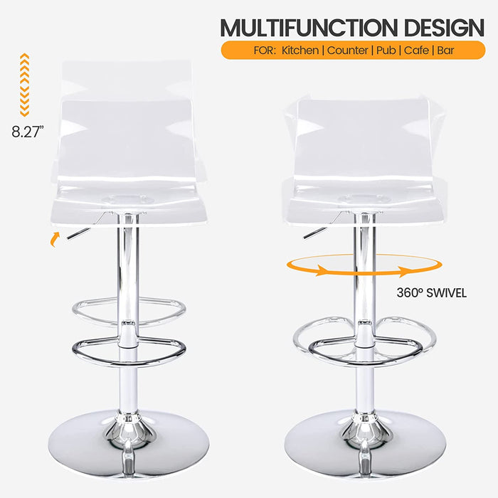 Transparent Acrylic Adjustable Swivel Barstools Set of 2