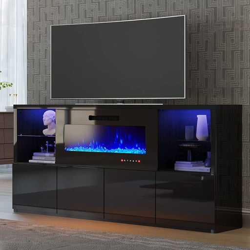 Modern TV Stand with Electric Fireplace and LED Lights