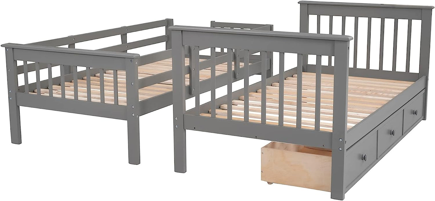 Gray Bunk Bed with Stairs and Storage Drawers
