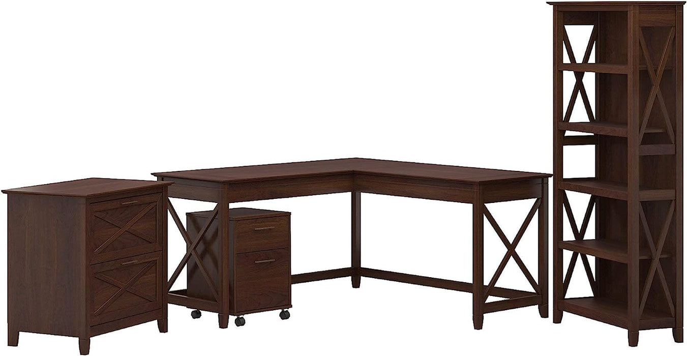 Bing Cherry L-Shaped Desk W/ File Cabinets