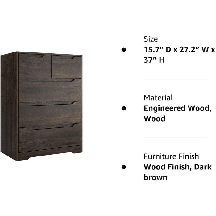 Modern Dark Brown 5-Drawer Clothing Organizer