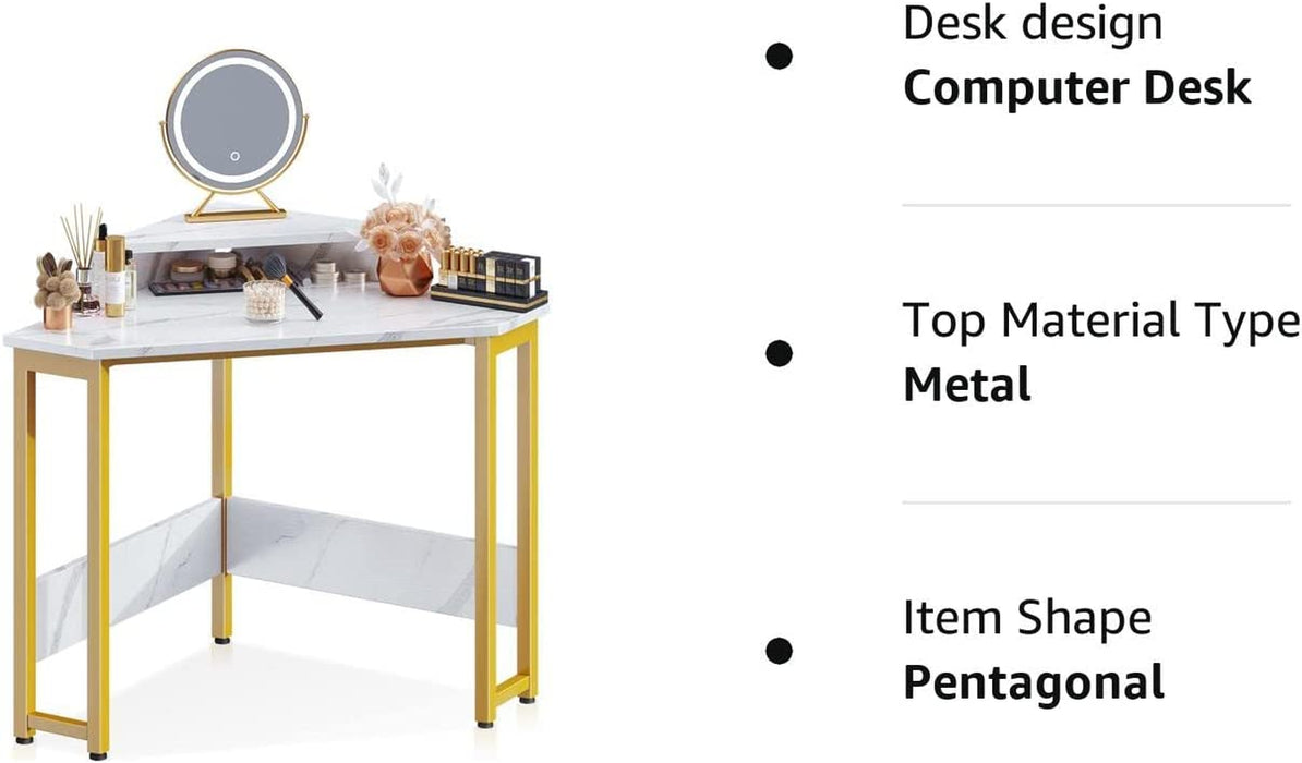 Space Saving Triangle Desk with Steel Frame, Marble Top