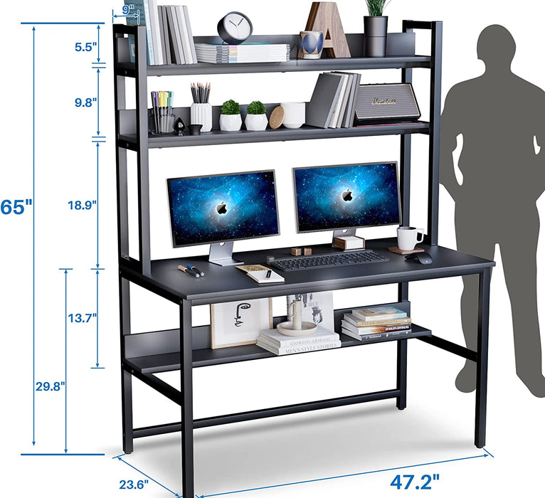 Black Computer Desk with Hutch and Bookshelf