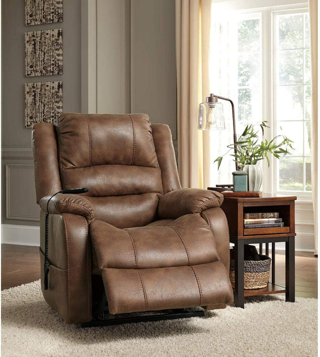 Yandel Brown Faux Leather Electric Power Lift Recliner