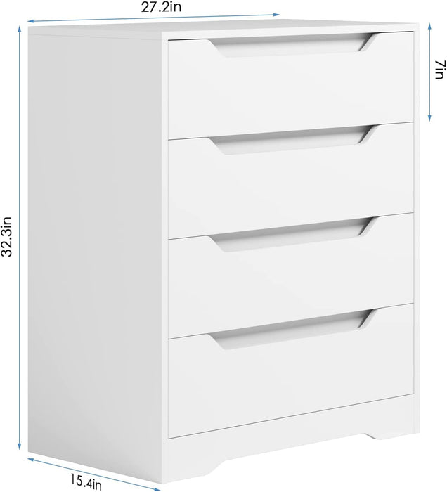 White Modern Chest of Drawers with 4 Storage Drawers