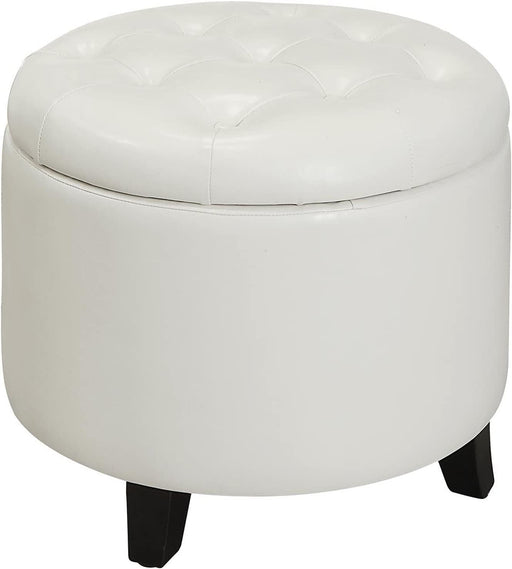 Ivory Faux Leather Ottoman with Storage