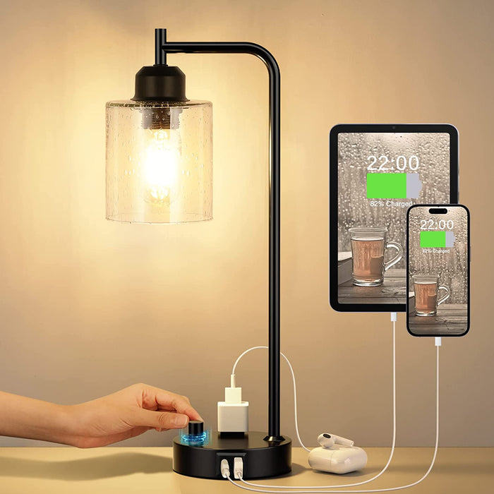 Industrial Bedside Table Lamp - USB Port