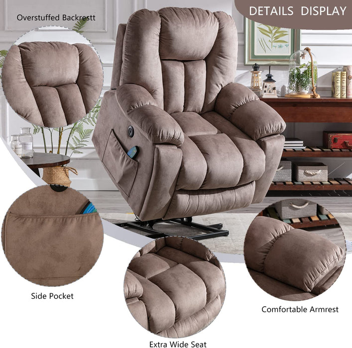 Large Power Lift Recliner Chair with Massage, Brown