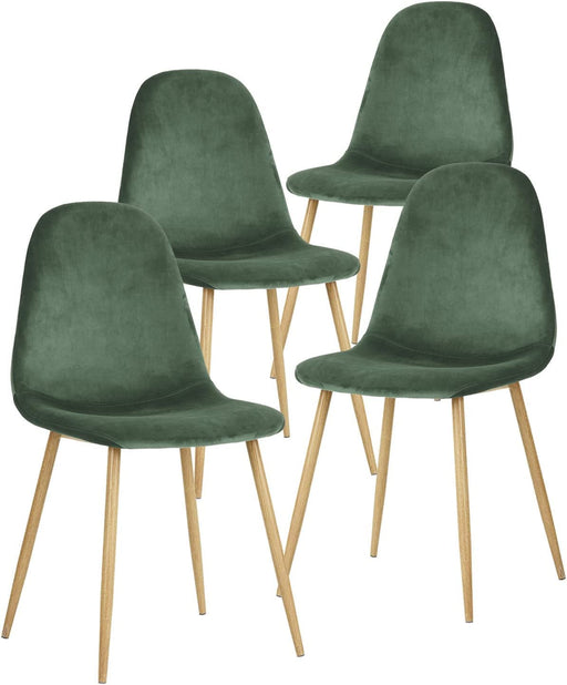 Set of 4 Dark Green Velvet Dining Kitchen Room Chairs, Metal Legs