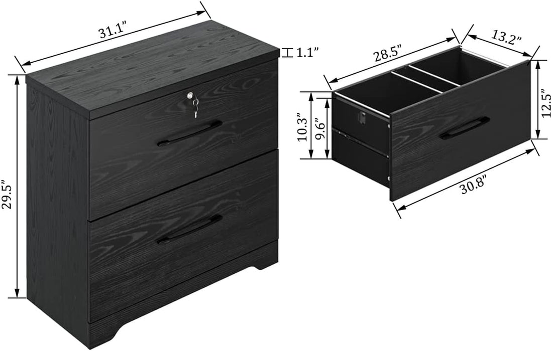 Black Wood File Cabinet with Lock and Anti-Tilt