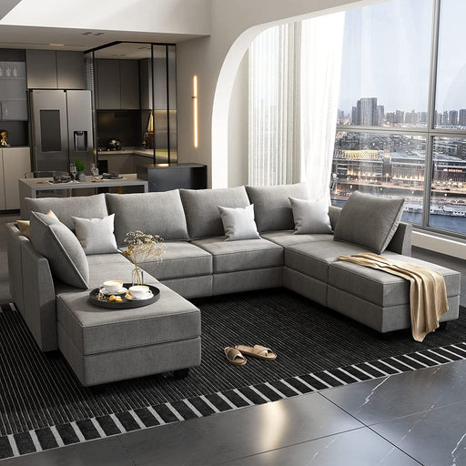 Grey Oversized Sleeper Modular Sectional Sofa