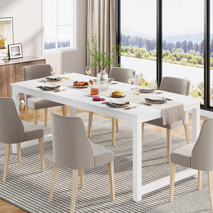 71″X35.5″ White Dining Table for 6-8 with Metal Legs