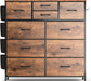 Rustic Brown 10-Drawer Chest of Drawers with Side Pockets