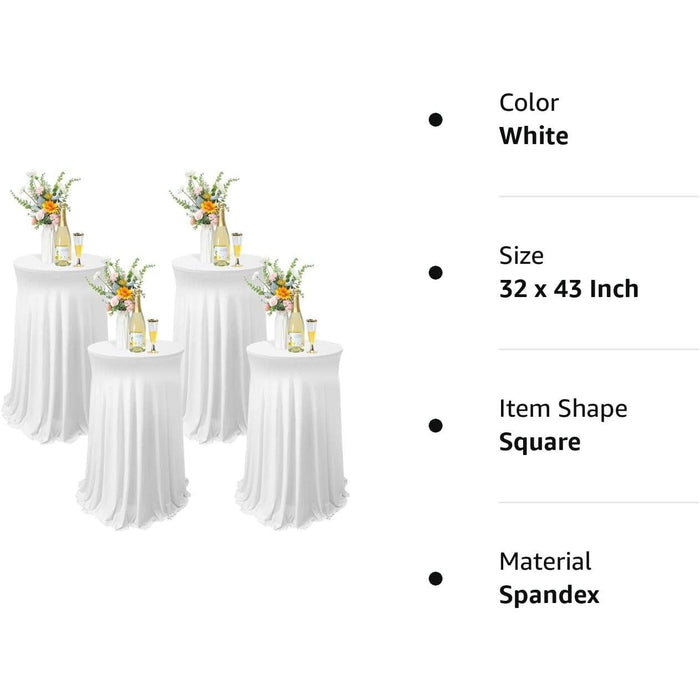 4 Pack Spandex Cocktail Tablecloths (White, 32 X 43″)
