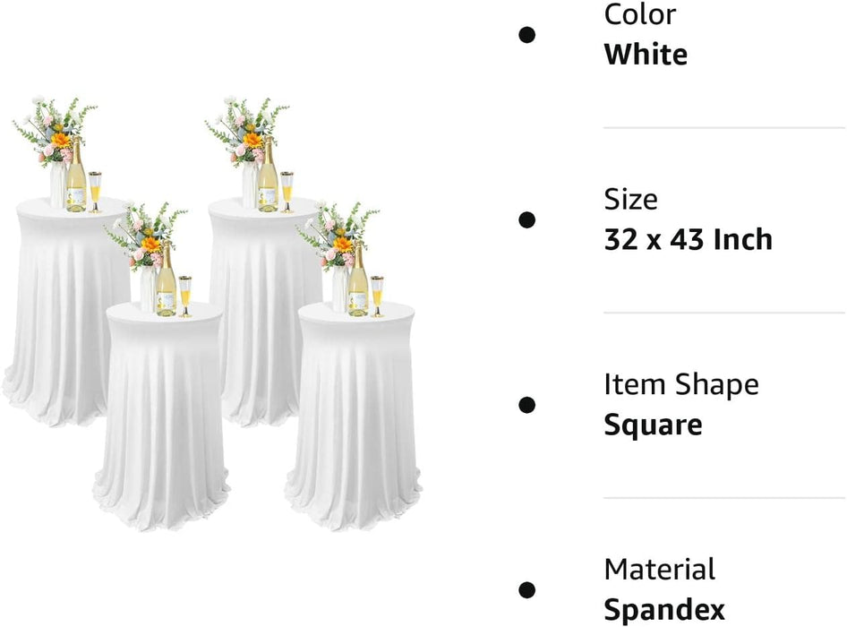 4 Pack Spandex Cocktail Tablecloths (White, 32 X 43″)