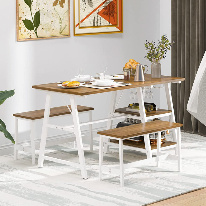 3-Piece Dining Table Set, Breakfast Table with 2 Benches