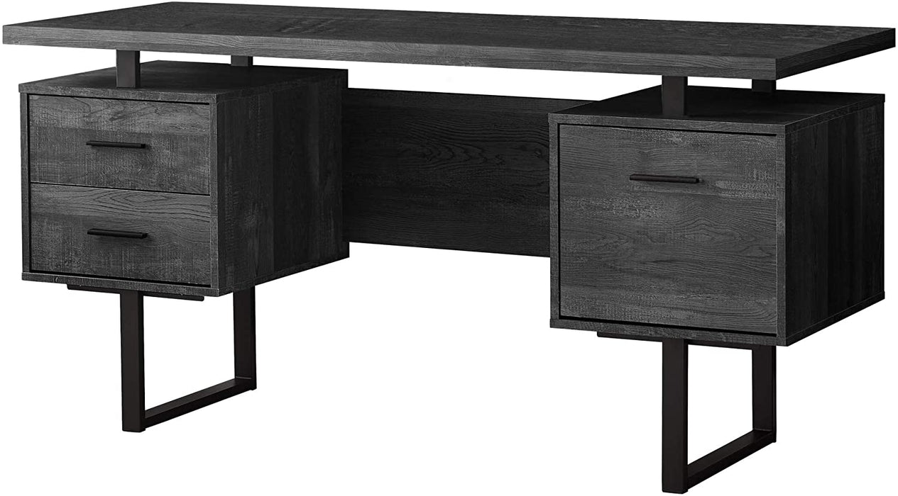 Modern Writing Desk with Drawers, 60″L, Black